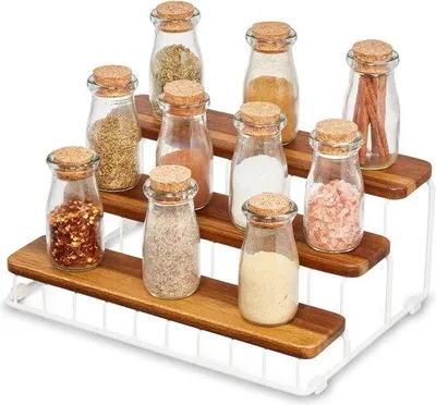 Produktbild von Famanu Kräuterregal kleines Küchenregal mit 3 Ebenen - Weiß und Natur