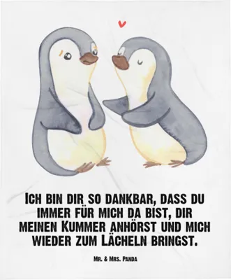 Produktbild von Mr. & Mrs. Panda Schlummerdecke Pinguine trösten - Weiß - Geschenk, Hochzeitstag, Plaid, Valentinstag, für Freundin, Jahrestag, Babydecke, Babybettdecke, Frauen, Partner