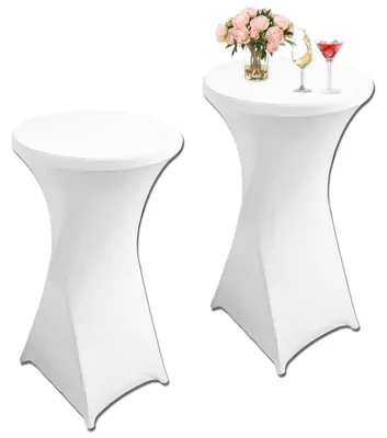Produktbild von 2 elastische Tischdecken für Stehtische, 80 – 85 cm, Weihnachten, maschinenwaschbar bis 40 °C, Bar, runder Tisch, Hochzeit, Geburtstagsfeier (weiß, 80 x 110 cm)