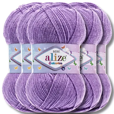 Produktbild von Alize 5x 100g Sekerim Bebe Wolle, Uni, Stricken, Häkeln (Violet - 247)