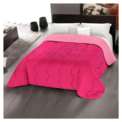 Produktbild von Winter Tagesdecke 240x260 cm, Warme Decke für Herbst und Winter (300 gr/m²), Fuchsia/Azalee Wendedesign, Steppdecke für Doppelbett, Weiche Mikrofaser, Hergestellt in Italien