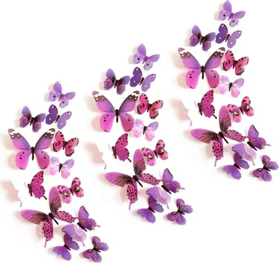 Produktbild von 3D Schmetterlingsaufkleber, 36 Stück Lila Schmetterlingsaufkleber/Dekorative Schmetterlinge, Wandaufkleber für das Schlafzimmer von Erwachsenenmädchen, Schmetterling