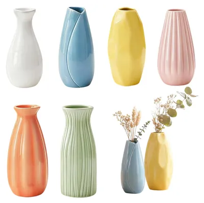 6er-Set Keramikvasen, bunt, glänzend, 6–13 cm, für Tischdeko