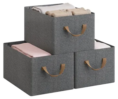 Produktbild von WOLTU Aufbewahrungsbox 3 Stück, mit Griffen, faltbar, Grau, 47x20x28 cm