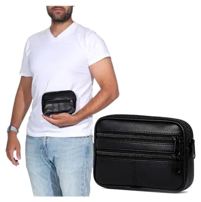 Produktbild von Echt Leder Hüfttasche Gürtelbörse Gürteltasche Bauchtasche Portemonnaie Geldbörse in Schwarz