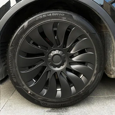 Image de Cache-jantes de 19 pouces, noir mat, style "turbocompresseur", pour Tesla Model Y, jeu de 4 pièces