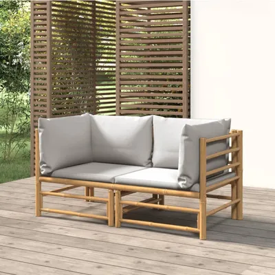 Produktbild von Maison Exclusive - Garten-Ecksofas mit Hellgrauen Kissen 2 Stk. Bambus