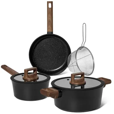 Produktbild von Kochgeschirr-Set 6-teilig mit Marmorbeschichtung für Induktion, Schwarz