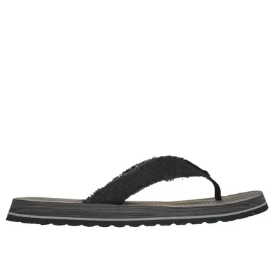 Produktbild von Skechers Herren Zehentrenner Tantric Fritz, Schwarz, Textil, EU 44, mit gepolstertem Komfort-Fußbett, Fransen an den Riemen, ohne Absatz und leichter, flexibler Laufsohle