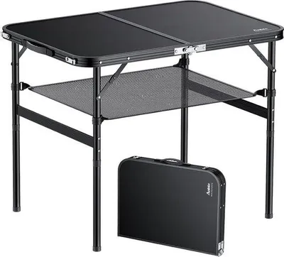 Produktbild von Famanu Campingtisch Aluminium 90 x 60 cm - Klappbar, höhenverstellbar, tragbar, schwarz