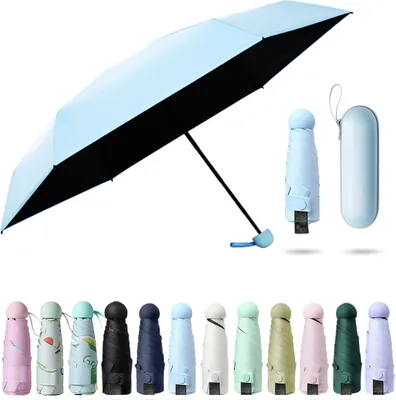 Produktbild von Sonnenschirm gefaltet ultraleicht sechs Knochen mit Box Sonnenschutz UV-Schutz Sonnenschutz Sonnenschein Regen doppelter Zweck ideal fuer Reisen Maedchen und Frauen