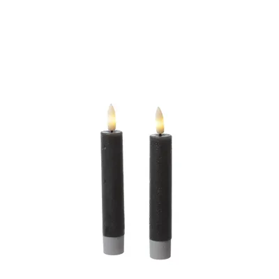 LED Stabkerzen LINA - Rustik-Optik - Echtwachs - 3D Flamme - H: 14cm - Timer - grau - 2er Set