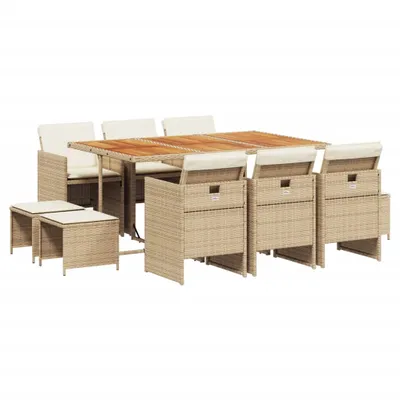 Produktbild von 11-tlg. Garten-Essgruppe mit Kissen Beige Poly Rattan