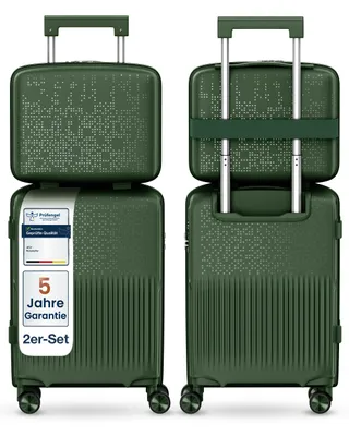 Produktbild von 4FLY Hartschalen Handgepäck Set 2-teilig (S/M) – Kosmetikkoffer (14L) & Kabinenkoffer (55×35×19 cm, 33L) mit TSA-Schloss, 4 Doppelrollen