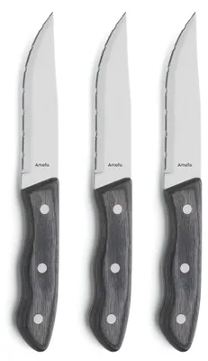 Steakmesser-Set, 3-teilig, Edelstahl, Holzgriff, extra feine Kante