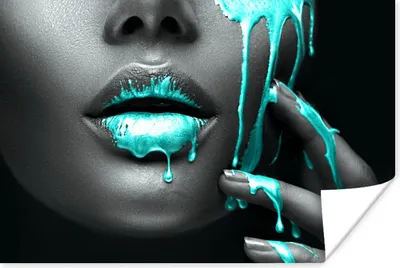 Produktbild von MuchoWow® Poster Lippen - Blau - Schwarz 30x20 cm - Plakate - Print
