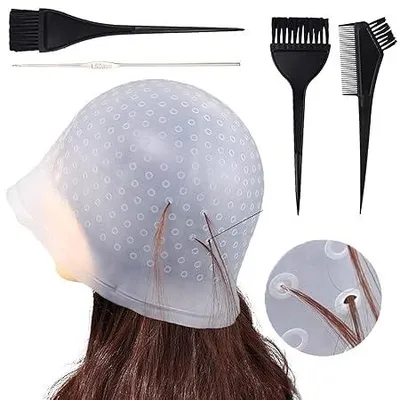 Produktbild von Professionelles Haarfärbe Set Silikon Strähnenhaube wiederverwendbar mit Nadel & Kamm, für Strähnchen, Highlights, Balayage, DIY & Salon Nutzung