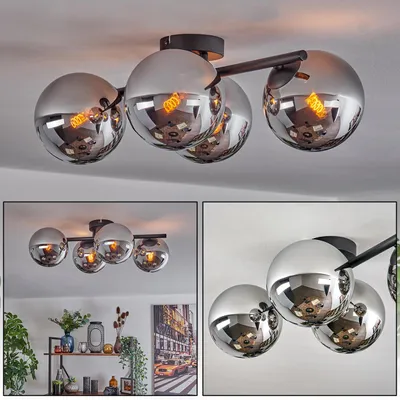 Produktbild von Fossobiubo 4-flammige Deckenlampe aus Metall/Glas in Schwarz/Chrom-/Rauchfarben