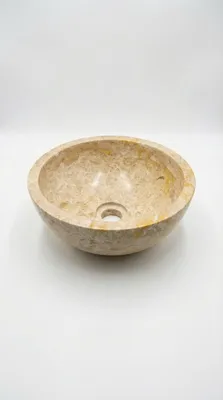 Produktbild von Rundes Waschbecken aus Travertin, beige – Ø 30 cm – s Waschbecken aus Naturstein