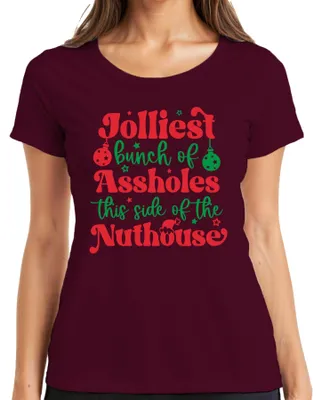 Zdjęcie produktu dla Koszulka damska Jolliest Bunch of Assholes Christmas Funny Gift Party, bordowy, XL