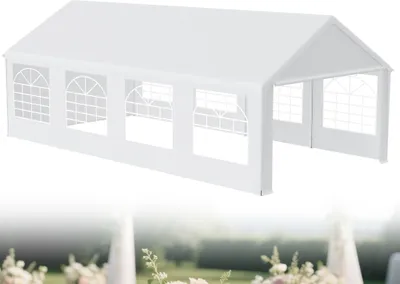 Image de LZQ Pavillon 4x8 m imperméable avec protection UV 50+, tente de réception stable avec panneaux latéraux amovibles - Blanc - 32 m²