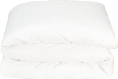 A white duvet folded in half, with another fold creating a layered effect.