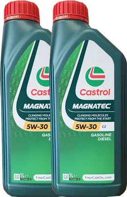Two bottles of Castrol MAGNATEC engine oil.