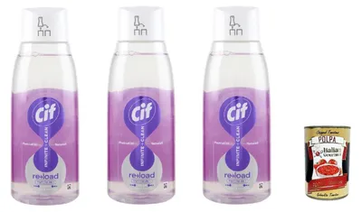 Produktbild von Cif Infinite + Clean Tutto in 1 Fresh Lavanda & Eucalipto RICARICA 590ml, Mehrzweck-Oberflächenreiniger-Nachfüllpackung, 3 x 590 ml + Italian Gourmet polpa 400gr