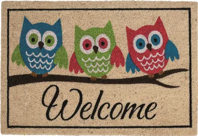 Produktbild von Betz Kokosmatte aus 100% Kokos -Fußmatte - Fußabstreifer –Schmutzfangmatte Größe 45 cm x 75 cm x 1,5 cm Muster 3 Eulen Welcome
