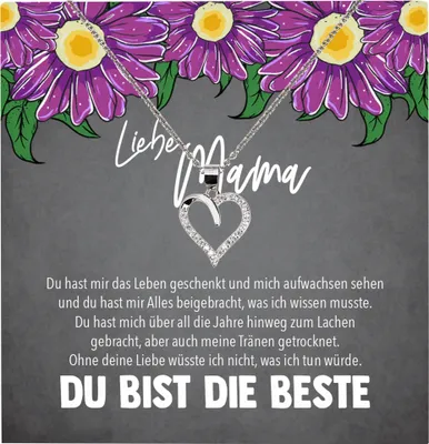 Produktbild von 22Feels Echt Silber Halskette - Liebe Mama Geschenk Geburtstag Muttertag Mutter Schmuck Set für Frauen - Herz Anhänger, Karte
