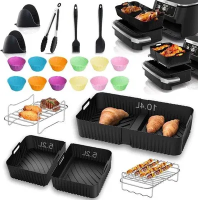 Obrázek produktu pro Silikonová forma pro horkovzdušnou fritézu – vhodná pro horkovzdušnou fritézu 104L – 1x silikonová podložka 104L a 2x silikonová podložka 52 l – sestava s dvojí funkcí