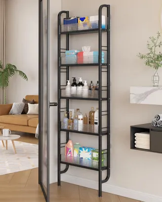 Produktbild von Stauraum hinter der Tür, schmales Metallregal für die Küchentür, schmales Regal hinter der Badezimmertür, für Küche, Bad, Schlafzimmer, Kinderzimmer, schwarz