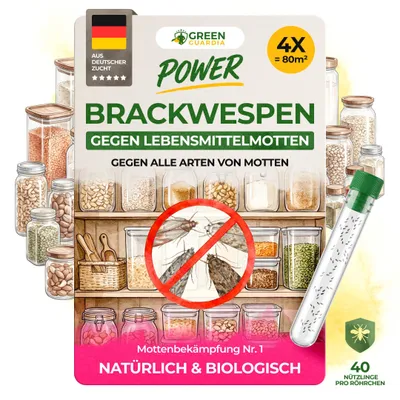 Produktbild von Brackwespen gegen Lebensmittelmotten - 4 Röhrchen - Lebensmittelmotten bekämpfen, Nützlinge gegen Motten, natürliche Mottenbekämpfung, Mottenschutz