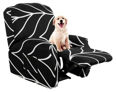 Produktbild von Stretchbezug für Relaxsessel - 4-teiliges Set mit Seitentasche, rutschfest, waschbar - Stretch Sesselbezug, Sesselschoner, Recliner Cover, schwarze Linie