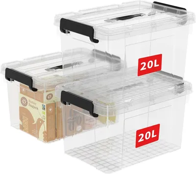 Produktbild von Aufbewahrungsbox mit Deckel und Tragegriff - 3 Stück transparent - 25 Quart