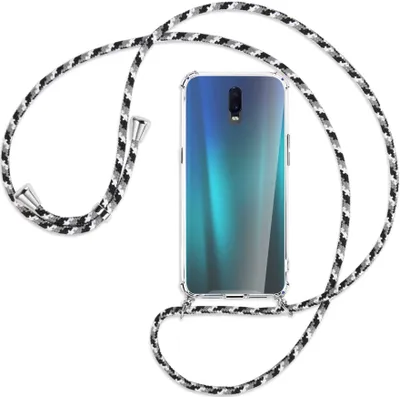 Produktbild von Handykette Backcover-Schutzhülle mit Band (Metall silberfarben) für Oppo R17 / RX17 - schwarz/grau/weiß