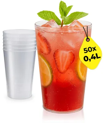 50 wiederverwendbare Plastikbecher 0,4 l, stapelbar, spülmaschinenfest