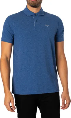 Produktbild von Barbour Polo normale Passform blau melierte Baumwolle 2-Knopf