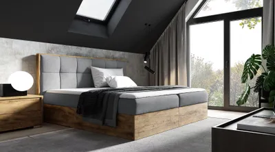 Produktbild von Kontinentales Bett 160x200 CHANTELLE 8 - Wotan Eiche / Grau + GRATIS Matratzenauflage