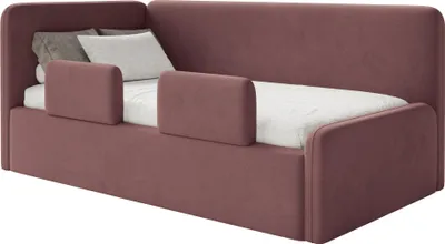 Produktbild von Selsey Fanko – Kinderbett 90x200 cm mit Rausfallschutz, Matratze, Kopfteil links, Samt, Rosa