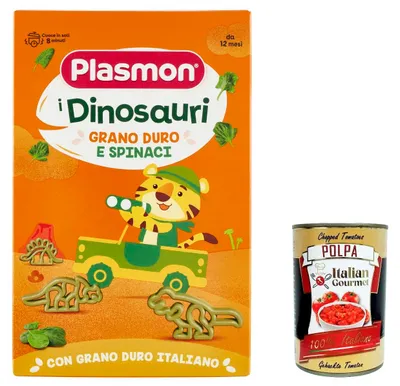Produktbild von 3x Plasmon pasta i Dinosauri Grano Duro e Spinaci 250 g + Italian Gourmet polpa 400g