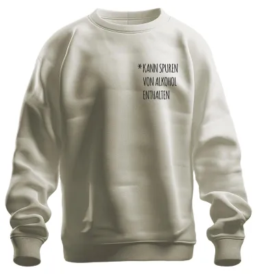 Productafbeelding van Kan sporen van alcohol bevatten. Grappig T-shirt of trui voor een feest, bier, wijn, vrijgezellenfeest. Materiaal: katoen. Maat: XL