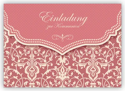 Produktbild von 4x Tolle Vintage Einladungskarte mit Retro Damast Muster in alt rosa für Mädchen: Einladung zur Kommunion