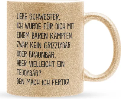 Produktbild von 22Feels Glitzertasse Gold Schwester Geschenk Geburtstag Weihnachten Geschwister Mädchen Frauen Teenager Schwesterherz Geschenkidee Bürotasse