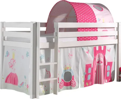 Produktbild von Vipack Spielbett Pino, Liegefläche 90x200 cm mit Textilset Vorhang und Tunnel "Princes"