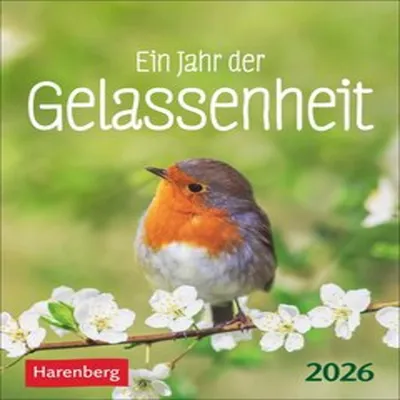 A robin perched on a branch with white flowers, with text overlay.