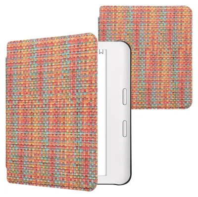 Produktbild von kwmobile Klapphülle kompatibel mit Kobo Kobo Libra Colour / Tolino Vision Color Hülle - eReader Case - Farbenfroh karriert Gelb Rot Grün