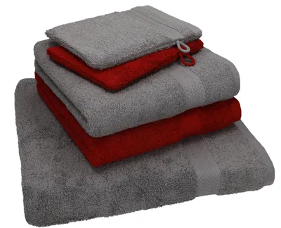 Produktbild von Betz 5 tlg. Handtuch Set SINGLE Pack Farbe anthrazit grau - rubinrot 1 Duschtuch 2 Handtücher 2 Waschhandschuhe -  250803