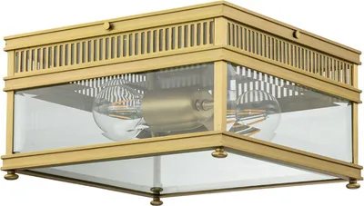 Produktbild von Außenlampe Echt-Messing Glas 30 cm breit IP44 in Messing gebürstet E27 2-flammig eckig Vintage Design