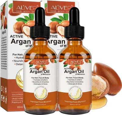 Produktbild von Arganöl Haaröl Hautöl Gesicht Haut Haar Nagel Bart Pflege kaltgepresst Bio Vegan, 2x 60ml